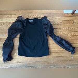 Anthropologie Black Puff Sleeve Blouse - Size XXS